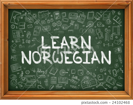 Hand Drawn Learn Norwegian on Green Chalkboard. 24102468