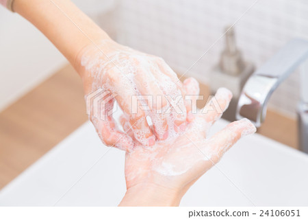 Wash hands Women foam water Prevent cold Wash thoroughly hands Women clean hand sink Wash hands Women foam water Prevent cold Wash thoroughly hands Women clean hand sink 24106051
