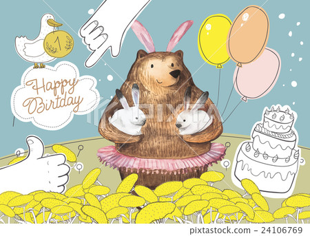 Cute cartoon bear with the balloons holding two Cute cartoon bear with the balloons holding two 24106769