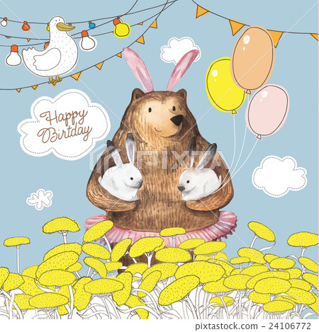 Cute cartoon bear with the balloons holding two Cute cartoon bear with the balloons holding two 24106772