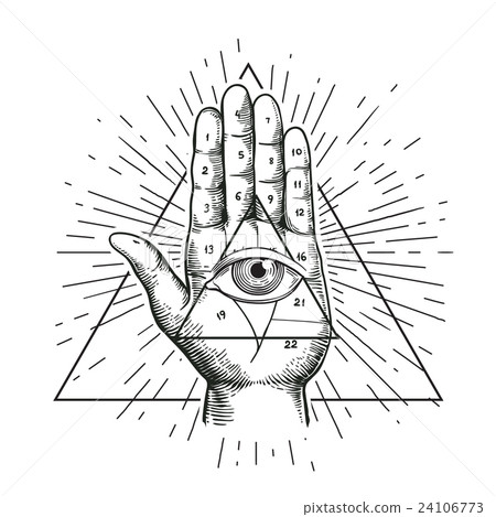 Hipster illustration with sunburst, hand, and all Hipster illustration with sunburst, hand, and all 24106773