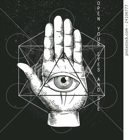 Hipster illustration with sacred geometry, hand Hipster illustration with sacred geometry, hand 24106777