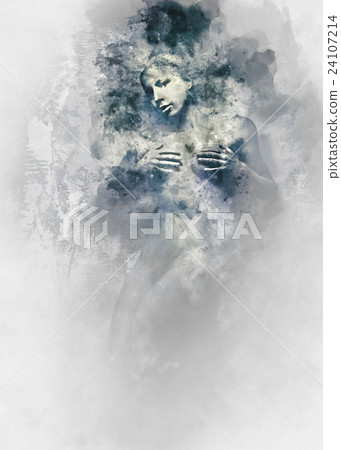 Digital watercolor painting of a naked woman 24107214