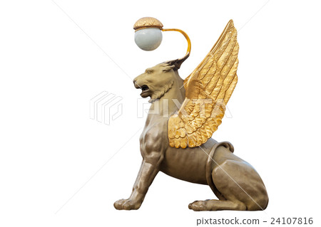 Winged lion in Saint Petersburg, isolated on white 24107816