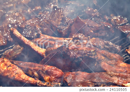 BBQ Grilled pork ribs on the grill 24110505