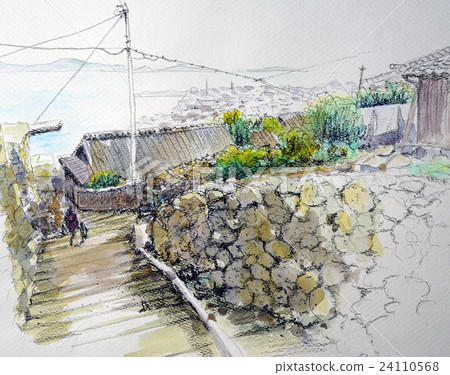 Sketch of fishing village 24110568
