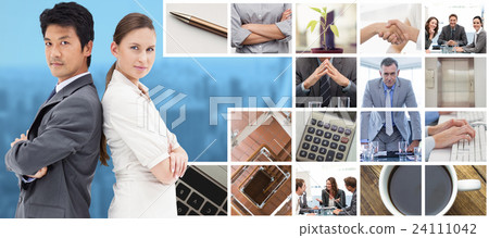 Composite image of portrait of business people standing back-to-back 24111042