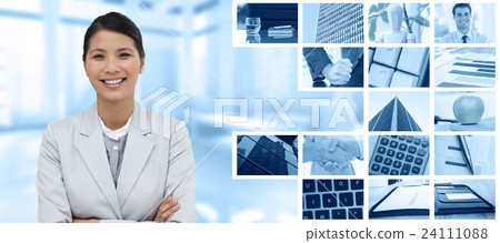 Composite image of smiling businesswoman with folded arms Composite image of smiling businesswoman with folded arms 24111088