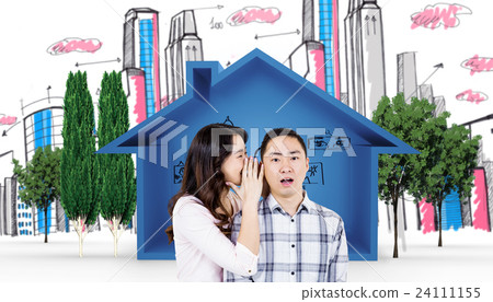 Composite image of woman whispering secret to husband  24111155