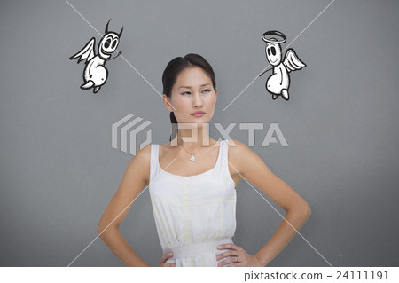Composite image of pensive brunette looking away 24111191