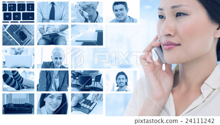Composite image of closeup of a beautiful businesswoman using cellphone 24111242