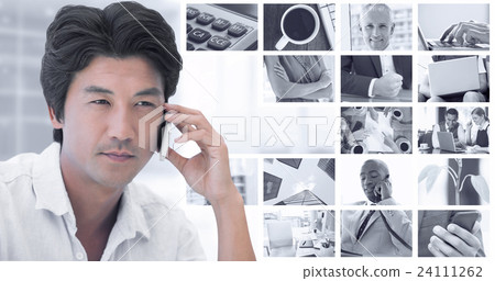 Composite image of serious man on a phone call 24111262