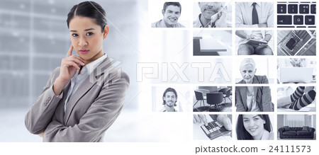 Composite image of portrait of a young businesswoman thinking Composite image of portrait of a young businesswoman thinking 24111573