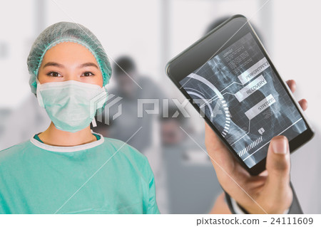 Composite image of portrait of surgeon woman Composite image of portrait of surgeon woman 24111609