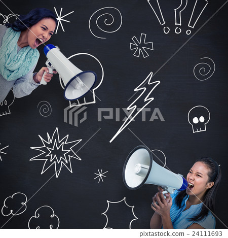 Composite image of businesswoman shouting into a megaphone 24111693