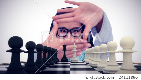 Composite image of asian woman making square with hands 24111860