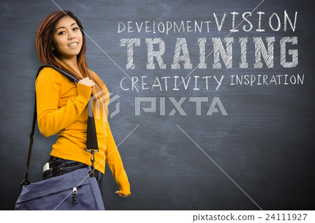 Composite image of female college student with bag in park Composite image of female college student with bag in park 24111927