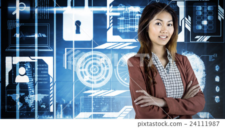 Composite image of smiling businesswoman with crossed arms 24111987