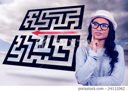 Composite image of thoughtful asian woman standing Composite image of thoughtful asian woman standing 24112062