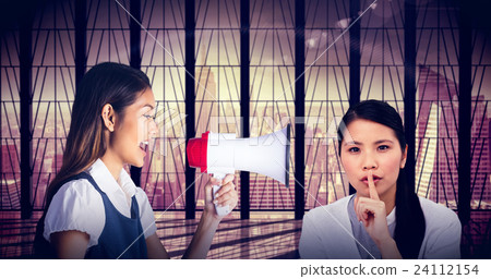 Composite image of serious businesswoman asking for silence Composite image of serious businesswoman asking for silence 24112154