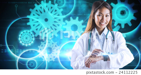 Composite image of asian doctor using her smart watch Composite image of asian doctor using her smart watch 24112225
