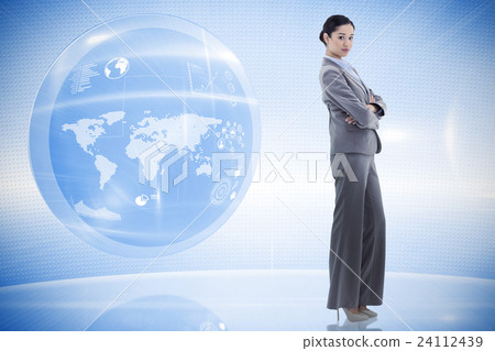 Composite image of portrait of a brunette businesswoman posing with the arms crossed 24112439