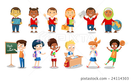 Set of cheerful school children flat icons Set of cheerful school children flat icons 24114303