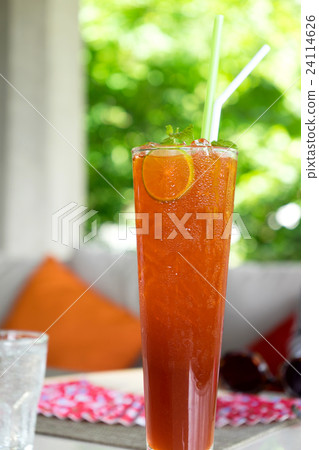 lemon ice tea cold drink with blur green 24114626