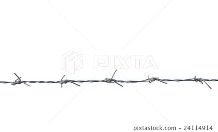 Old silver metal rusty barbed wire isolated on white 24114914