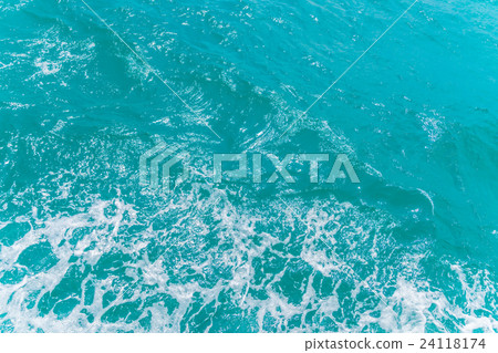 Trail on sea water surface behind boat Trail on sea water surface behind boat 24118174