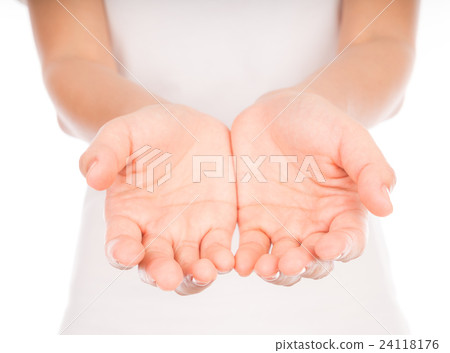 Empty woman hands over body isolated on background . 24118176
