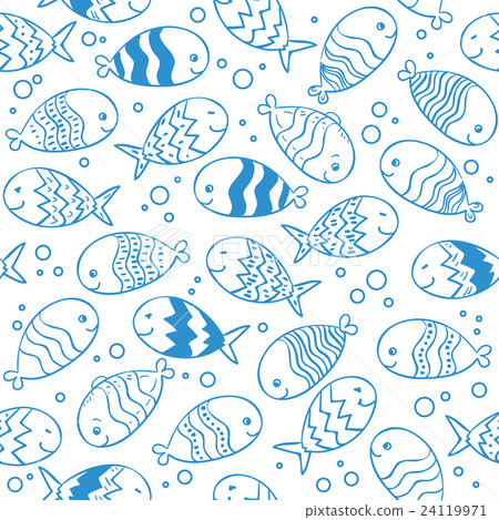 Fish doodle seamless pattern. Fish doodle seamless pattern. 24119971