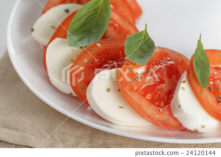 classic caprese salad on plate close up 24120144