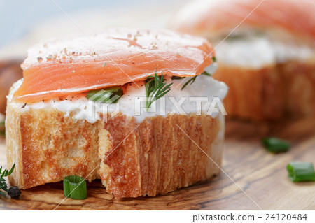 small sandwiches with soft cheese and salmon small sandwiches with soft cheese and salmon 24120484