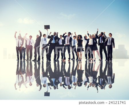 Business People Hands Raised Rooftop City Concept 24121741