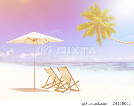 Deck Chairs on Tropical Beach 24126002