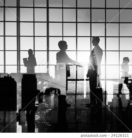 Back Lit Business People Cityscape Meeting Concept 24126321