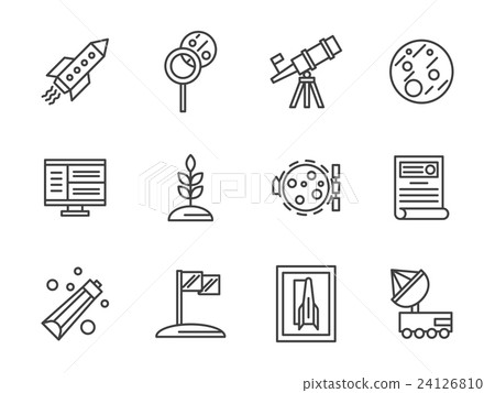 Cosmos research black line vector icons set - Stock Illustration ...