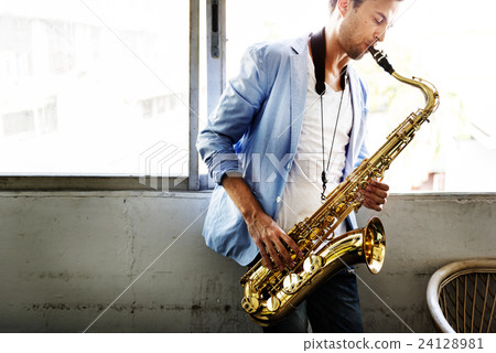 Jazzman Musical Artist Playing Saxophone Concept 24128981