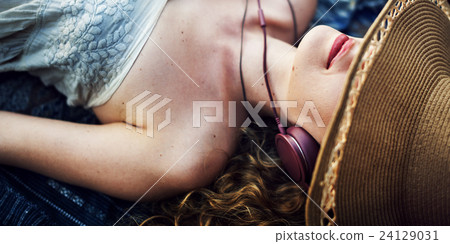 Women Woman Chill Music Song Listening Leisure Concept Women Woman Chill Music Song Listening Leisure Concept 24129031