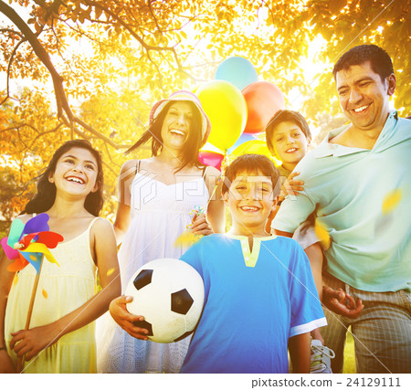Family Playing Outdoors Children Field Concept Family Playing Outdoors Children Field Concept 24129111
