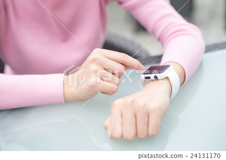 Woman touch on monitor Woman touch on monitor 24131170