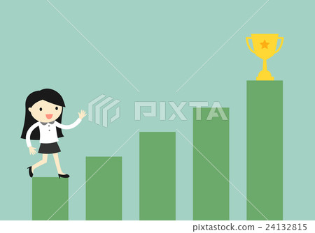 Business woman climbing the stairs to the gold cup Business woman climbing the stairs to the gold cup 24132815