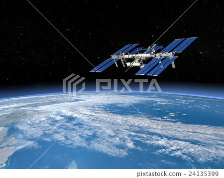 Earth and ISS (Space station) 3DCG perming3DCGmp160819 Illustration material 24135399