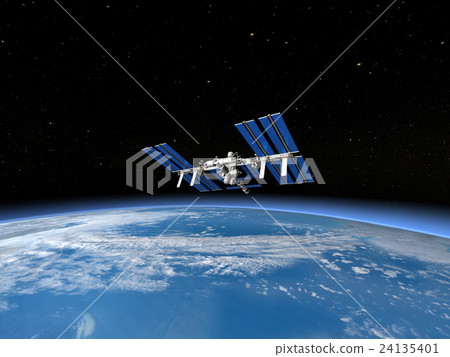 Earth and ISS (Space station) 3DCG perming3DCGmp160819 Illustration material 24135401