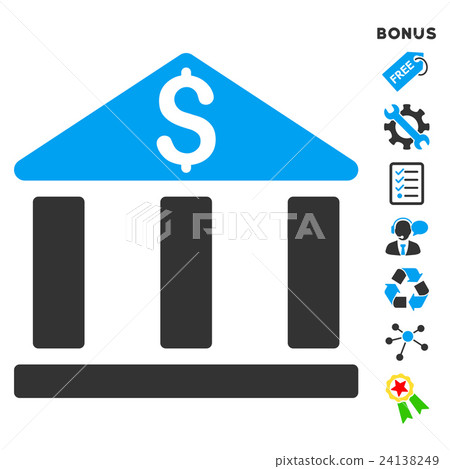 Bank Office Building Flat Vector Icon With Bonus - Stock Illustration ...