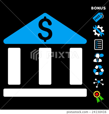 Bank Office Building Flat Vector Icon With Bonus - Stock Illustration ...