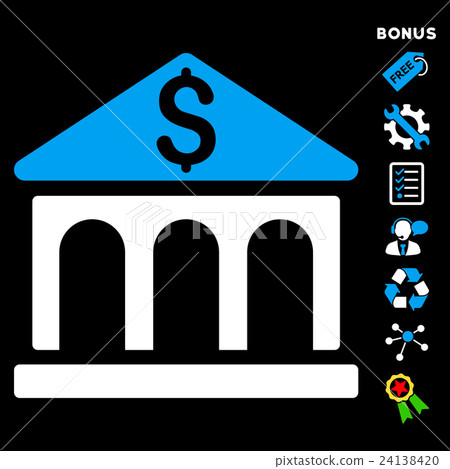 Bank Building Flat Vector Icon With Bonus 24138420