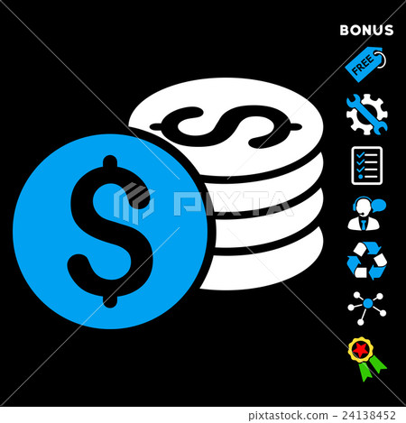Dollar Coin Stack Flat Vector Icon With Bonus - Stock Illustration ...
