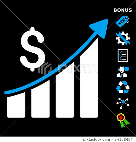Sales Growth Bar Chart Flat Vector Icon With Bonus - Stock Illustration ...